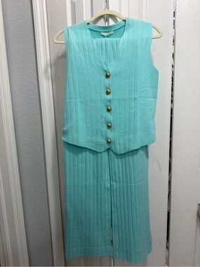 Boutique brand: Rivir Aqua Ribbed Knit Two-Piece Set with Gold Buttons